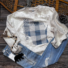 Load image into Gallery viewer, Distressed Plaid Wisconsin Crewneck Sweatshirt