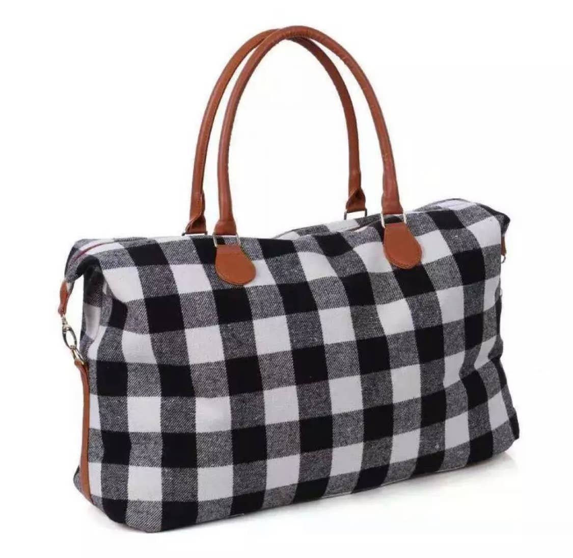 Buffalo plaid overnight bag sale