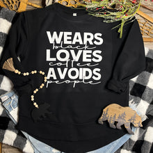 Load image into Gallery viewer, WEARS BLACK, LOVES COFFEE, AVOIDS PEOPLE Crewneck Sweatshirt