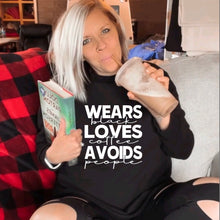 Load image into Gallery viewer, WEARS BLACK, LOVES COFFEE, AVOIDS PEOPLE Crewneck Sweatshirt