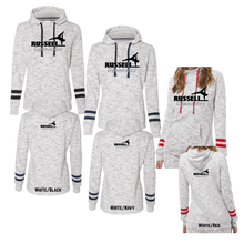 Load image into Gallery viewer, Women’s Mélange Fleece Striped-Sleeve Hooded Sweatshirt
