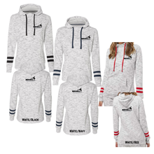 Load image into Gallery viewer, Women’s Mélange Fleece Striped-Sleeve Hooded Sweatshirt
