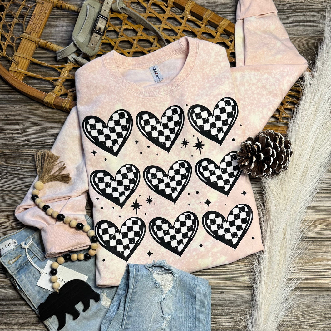 Checkered Hearts Crewneck Sweatshirt